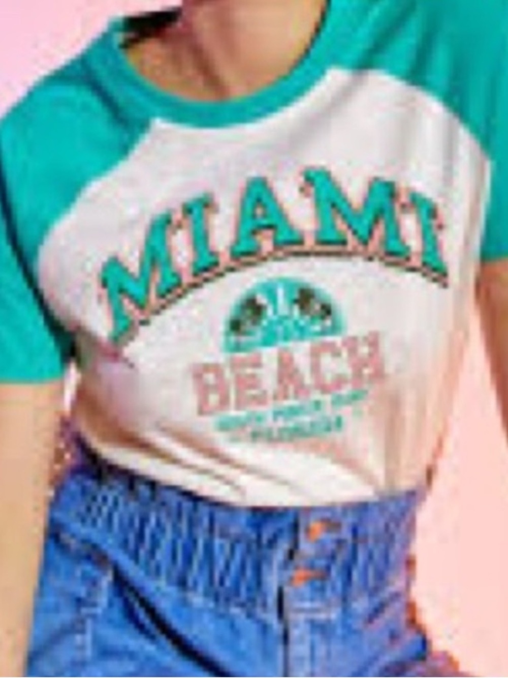 KIABI Retro Raglan Cropped Beach Ringer Tee - Picture 3 of 4